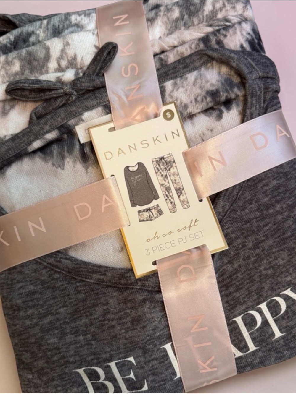 Danskin 3-Piece Tie-Dye & Charcoal Pajama Set "Be Happy & Free"